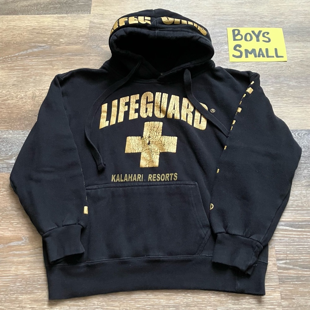 Boys Size Small Black and Gold Kalahari Lifeguard Hoodie
